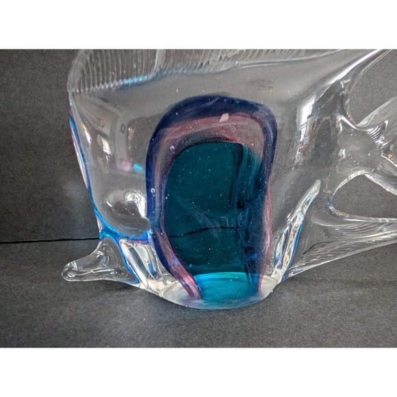 Large Murano Glass Fish Figurine With Blue & Pink Swirls - Picture 7 of 9